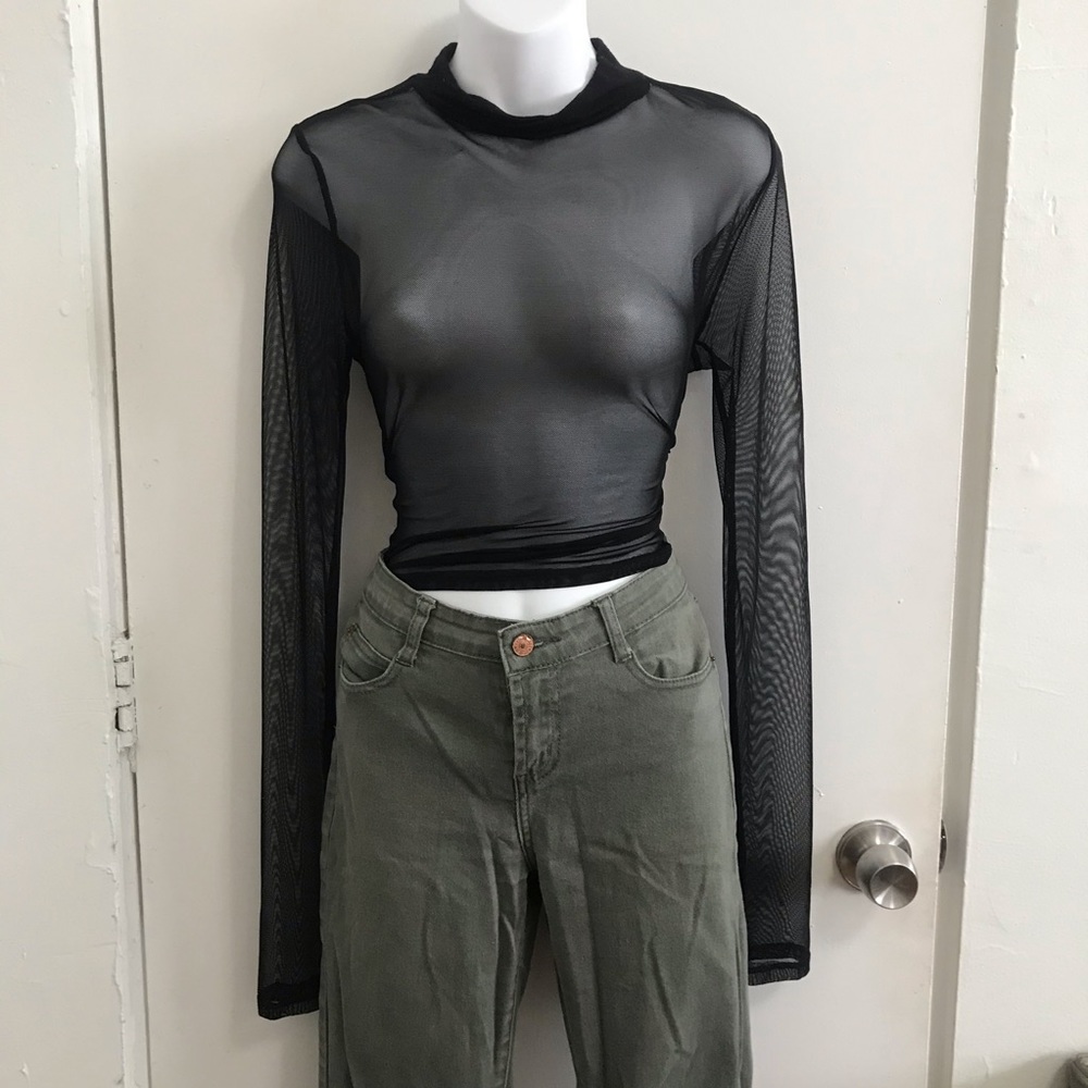 Transparent black long sleeve top